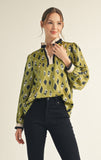 JODIFL Ruffled Neck Patterned Top