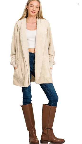 Zenana Hooded Faux Fur Jacket, Assorted Colors