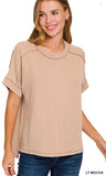 Zenana Corded Cuffed Sleeve Top, Assorted Colors