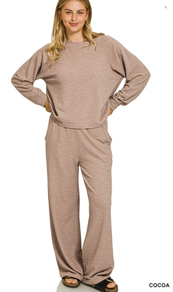 ZENANA Slub Pant Set, Assorted Colors