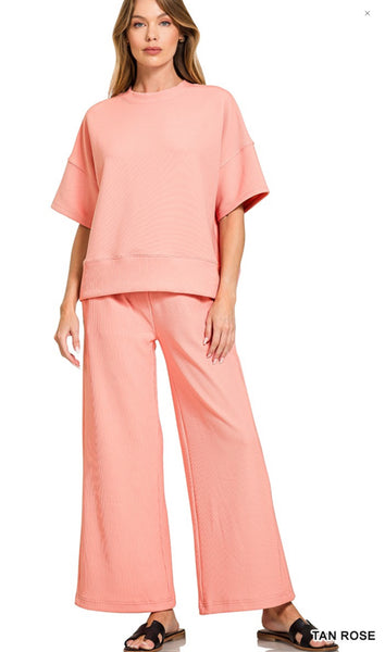 ZENANA Ribbed Pant Set, Assorted Colors