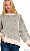 Zenana Two Toned CrewneckSweater, Assorted Colors