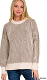 Zenana Two Toned CrewneckSweater, Assorted Colors