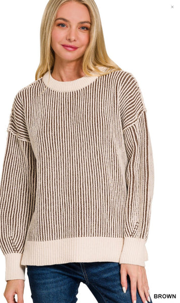 Zenana Two Toned CrewneckSweater, Assorted Colors