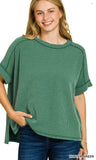 Zenana Corded Cuffed Sleeve Top, Assorted Colors