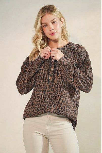 Heimish Long Sleeve Animal Button Up Top