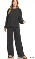 ZENANA Slub Pant Set, Assorted Colors