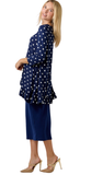 Polka Dot High-Low Tunic with Ruffle Hem