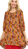 Tunic Top with Empire Waist and High-Low Hem in Mustard
