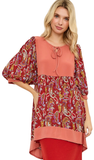 Rust Paisley Tunic with High-Low Hem