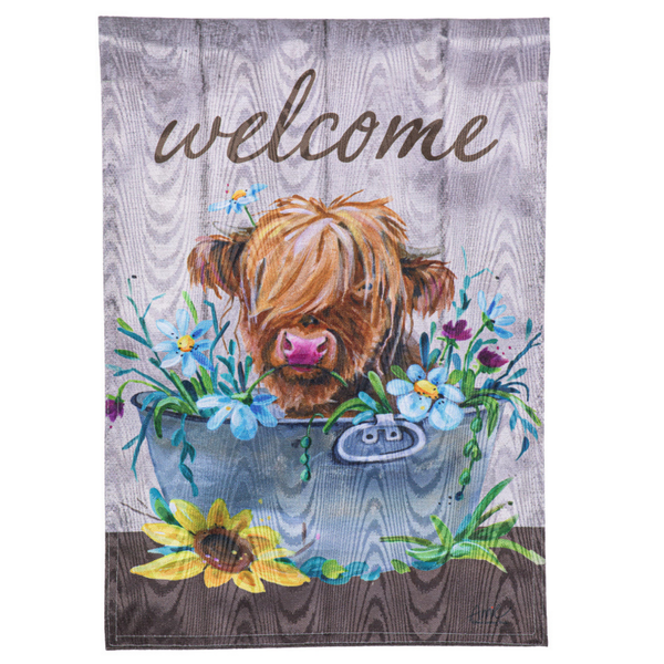 ‘Relaxing Highland Cow’ Decorative Flag