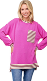 Urban Rib Long Sleeve Top with Drop Shoulder Pocket, Assorted Colors
