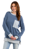 Urban Rib Long Sleeve Top with Drop Shoulder Pocket, Assorted Colors