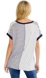 Mixed Print Contrast Henley Top