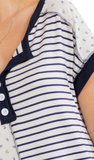 Mixed Print Contrast Henley Top