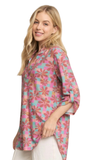 HEIMISH Three Quarter Button Sleeve Mandarin Floral Top