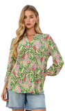 DEAR SCARLETT Paisley Print Mandarin Collar 3/4 Sleeve Blouse