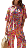 DEAR SCARLETT Two Piece Blouse + Relaxed Pants Resort Wear Set