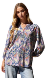 DEAR SCARLETT Paisley Print Mandarin Collar 3/4 Sleeve Blouse