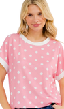 Polka Dot Contrast Short Sleeve Top