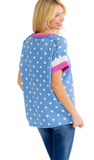 7TH RAY Polka Dot Contrast Trim Short Sleeve Top