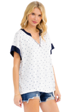 7TH RAY Polka Dot Contrast Trim V-Neck Top