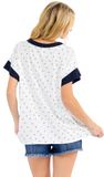 7TH RAY Polka Dot Contrast Trim V-Neck Top