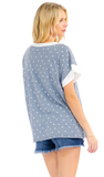 7TH RAY Polka Dot Contrast Trim V-Neck Top