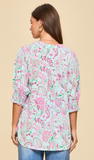 DEAR SCARLETT "Lizzy" Smocked Short Sleeve Top in Aqua Pink