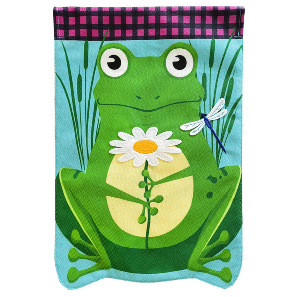 ‘Daisy Frog Burlap’ Decorative Flag