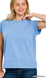 Zenana Round Neck Folded Short Sleeve Top,Assorted Colors