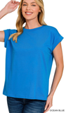 Zenana Round Neck Folded Short Sleeve Top,Assorted Colors