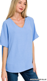 Zenana Woven Airflow V-Neck Short Sleeve Top, Assorted Colors
