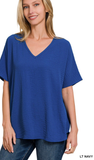 Zenana Woven Airflow V-Neck Short Sleeve Top, Assorted Colors