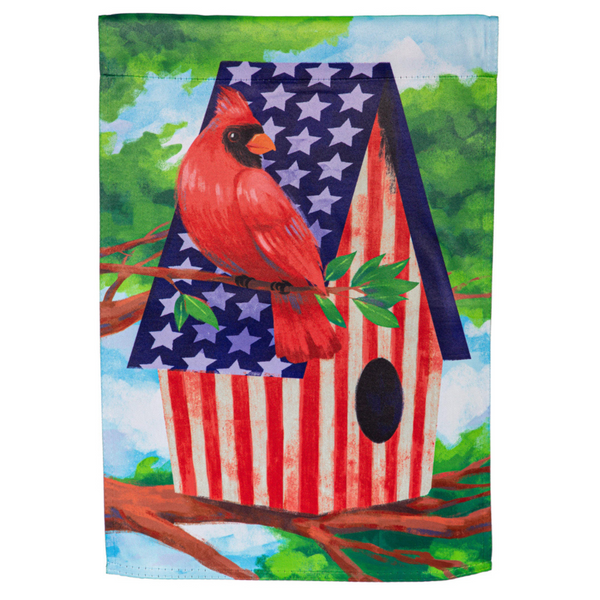 ‘Patriotic Cardinal Birdhouse’ Decorative Flag