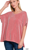 Zenana Corded Rib Oversized Short Sleeve Top, Assorted Colors