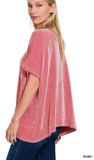Zenana Corded Rib Oversized Short Sleeve Top, Assorted Colors