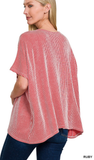 Zenana Corded Rib Oversized Short Sleeve Top, Assorted Colors