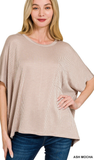 Zenana Corded Rib Oversized Short Sleeve Top, Assorted Colors