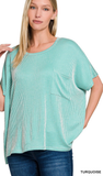 Zenana Corded Rib Oversized Short Sleeve Top, Assorted Colors