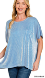 Zenana Corded Rib Oversized Short Sleeve Top, Assorted Colors