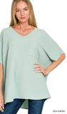Zenana Oversized V-Neck Pocket Top, Assorted Colors
