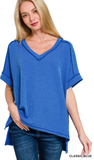 Zenana Ribbed Hi-Low V-Neck Top, Assorted Colors