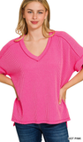 Zenana Ribbed Hi-Low V-Neck Top, Assorted Colors
