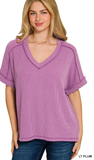 Zenana Ribbed Hi-Low V-Neck Top, Assorted Colors