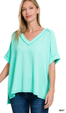Zenana Ribbed Hi-Low V-Neck Top, Assorted Colors