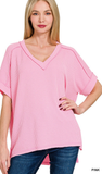 Zenana Ribbed Hi-Low V-Neck Top, Assorted Colors