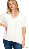 Zenana Ribbed Hi-Low V-Neck Top, Assorted Colors