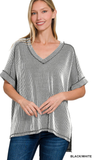 Zenana Ribbed Hi-Low V-Neck Top, Assorted Colors