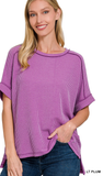 Zenana Corded Cuffed Sleeve Top, Assorted Colors